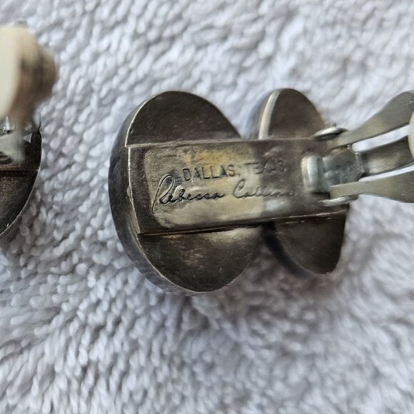 Rebecca Collins blue chalcedony clip earrings sterling Dallas Texas signature - Picture 5 of 5